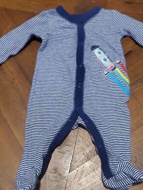 Carter's Navy & White Striped Rocket Footie with Colorful Trail
